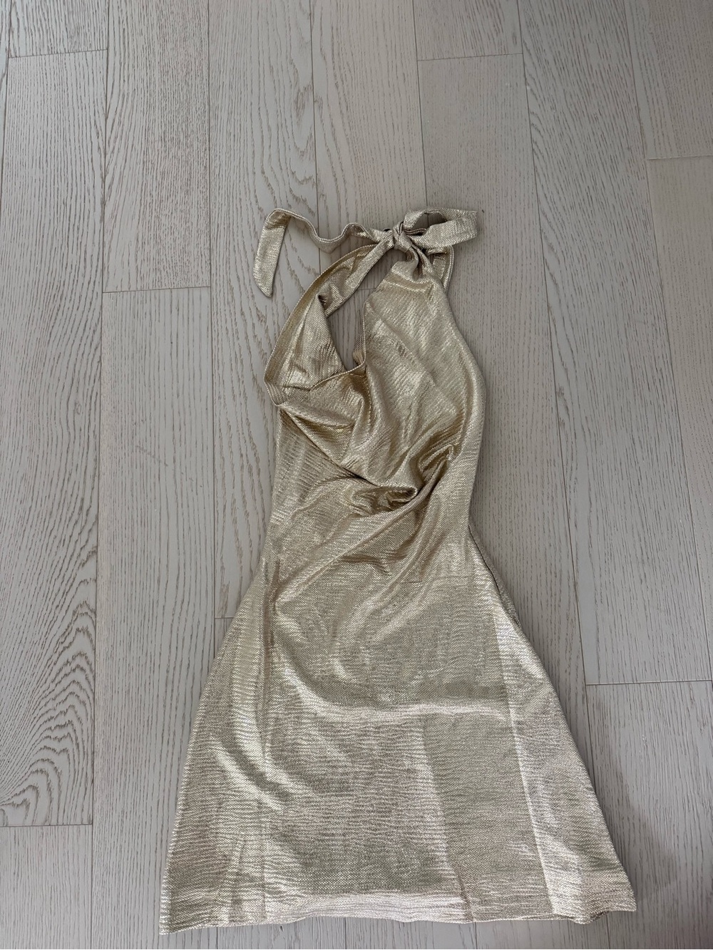 White Fox Boutique Metallic Gold Mini Dress Halter